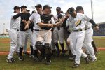 04-04-2009 HONKBAL:PIRATES-REGENSBURG:NETTUNO
Europacup, L&D Amsterdam Pirates - Legionaire Regensburg
Randall Hannah wordt door Maikel Benner bewerkt met champagne

Foto: Henk Seppen