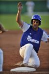 27-07-2010 HONKBAL:GERMANY-FRANCE:STUTTGART
EM Baseball, Deutschland-Frankreich 10-9
Florian Peyrichou (FRA) is safe at third base

Foto: Henk Seppen