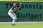 27-07-2010 HONKBAL:NEDERLAND-BELGIE:STUTTGART
EK Honkbal, Nederland - Belgie 10-0
Vangbal voor Shaldimar Daantji

Foto: Henk Seppen