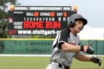 27-07-2010 HONKBAL:NEDERLAND-BELGIE:STUTTGART
EK Honkbal, Nederland - Belgie 10-0
Dirk van het Klooster heeft een homerun geslagen

Foto: Henk Seppen