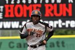 27-07-2010 HONKBAL:NEDERLAND-BELGIE:STUTTGART
EK Honkbal, Nederland - Belgie 10-0
Eugene Kingsale sloeg de derde HOMERUN voor Nederland in de wedstrijd

Foto: Henk Seppen