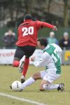 14-03-2010 VOETBAL:FCHILVERSUM-AFC{HILVERSUM
Hoofdklasse A, FC Hilversum - AFC 1-2
Chelton Linger raakt de bal kwijt door een tackle van een Hilversummer

Foto: Henk Seppen
