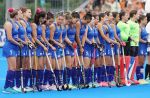 06-07-2022 : HOCKEY : FIH HOCKEY WOMENS WORLD CUP 2022 : POOL A : NETHERLANDS (NED) - CHILE (CHI) : AMSTELVEEN
The Chilean womens national team during the national anthems.
PHOTO : BEN HAECK - HOCKEYFOTOGRAFIE.NL