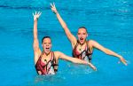 19-06-2022 SYNCHROONZWEMMEN: DUET: WK BOEDAPEST HONGARIJE
Bregje de Brouwer and Marloes Steenbeek (NED) finish in 8th position in final women duet technical Artistic Swimming during the 19th FINA  World Aquatics Championships on June 19, 2022 at the Alfred Hajos Swimming Complex in Budapest, Hungary
Photo by SCS/Soenar Chamid