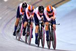 Daniek HENGEVELD of Netherlands, Maike VAN DER DUIN of Netherlands, Mylene DE ZOETE of Netherlands and Marit RAAIJMAKERS of Netherlands in action on the women‚Äôs team pursuit qualifying race during the 12th Track Cycling World Championships on October 12, 2022 in Saint-Quentin-en-Yvelines, France. (Photo by SCS/Icon Sport) 12-10-2022 BAANWIELRENNEN: WK SAINT QUENTIN (NETHERLANDS ONLY)